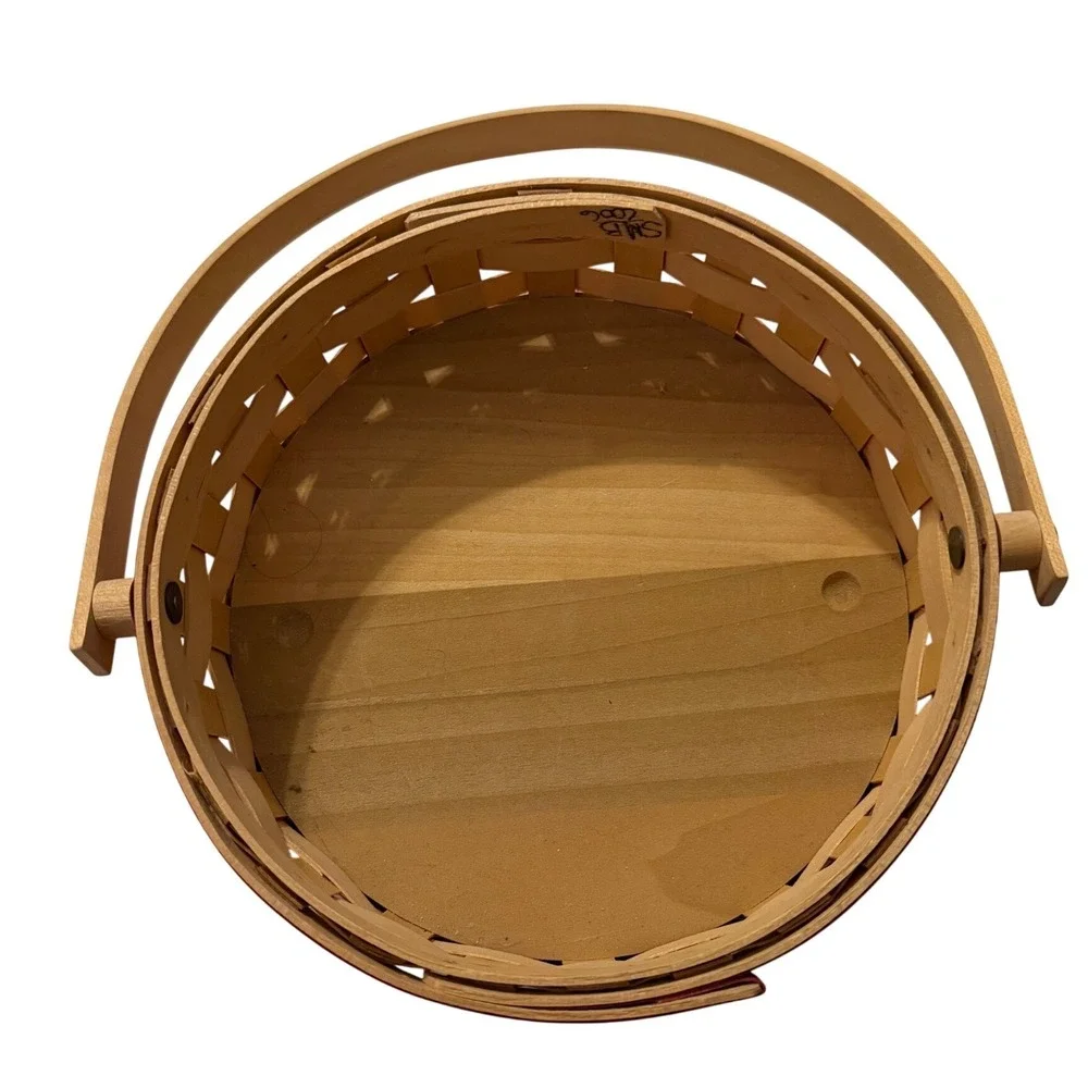 Longaberger 2006 Round Basket Red Accent Woven Wood Swinging Handle l